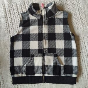 Carter's Vest Fleece Sleeveless Black  White Plaid Zipper Pockets Size 2…